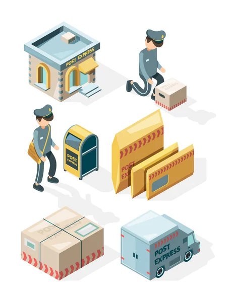 Usługi Pocztowe Przesyłki Cargo Biurowe Pocztówki Koperty Pocztowych Listów Wektorowych — Wektor stockowy