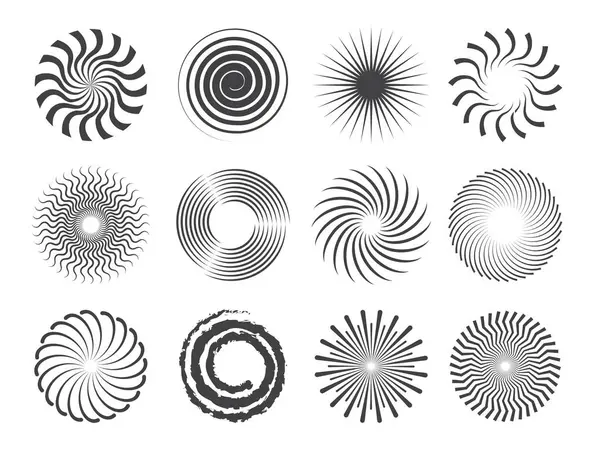 Spiral Design Circles Swirls Stylized Whirlpool Abstract Vector Shapes Isolated — Stock Vector