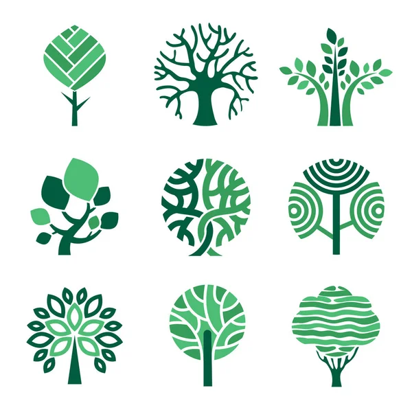 Logo Del Árbol Verde Eco Símbolos Naturaleza Madera Árbol Estilizado — Vector de stock