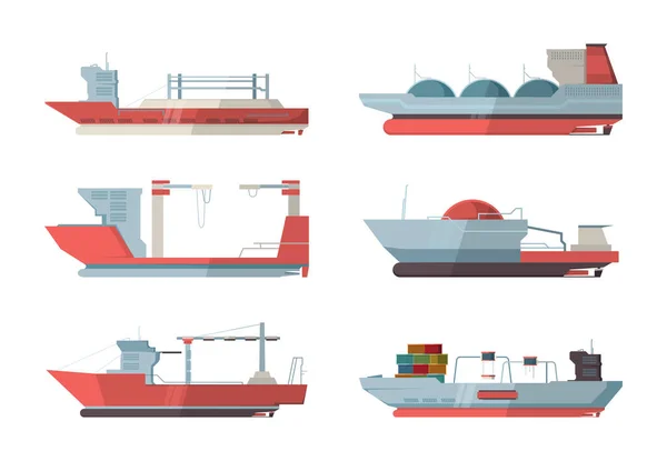 Vrachtschip Marine Schip Oceaanschip Met Kraan Containers Vector Platte Foto — Stockvector