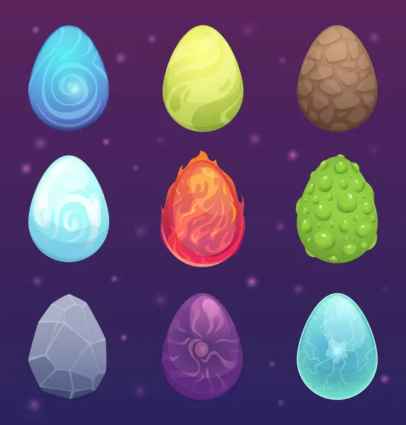 Ejderha Yumurtaları Oyunlar Için Sihirli Fantezi Renkli Eşyalar Peri Masalı — Stok Vektör