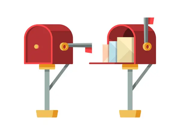 郵便受けを開けて 封筒ベクトル絶縁コンテナとレターボックスを投稿します メールや封筒用のコンテナポスト 対応イラスト用のメールボックス — ストックベクタ