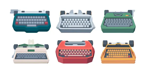 Друкарська Машинка Типові Клавіатурні Літерні Старі Машини Ілюстрацій Векторів Видавництво — стоковий вектор