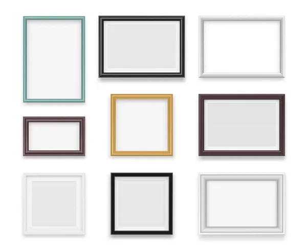 Vintage Frames Wooden Painting Photo Empty Boards Exhibition Vector Template — Stock Vector