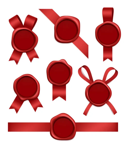 Восковая Марка Ленты Запечатанные Красные Резиновые Почтовые Марки Лентами Векторные — стоковый вектор