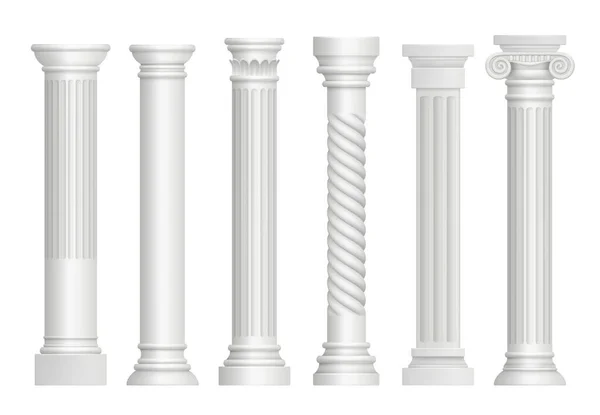 Antique pillars. Greek historical rome classic columns vector realistic illustrations. Greece antique stable, ancient architecture pillar column