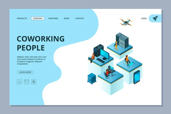 Coworking Landing Web Page Design Template Business People Team Building — Stock Vector