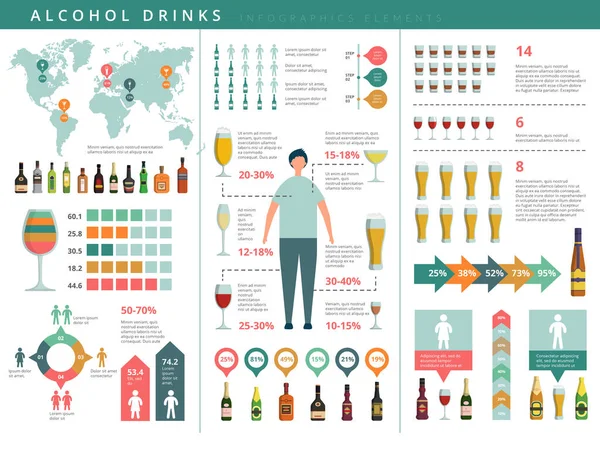 Buvez Infographie Verre Boissons Alcoolisées Bouteilles Monde Des Affaires Info — Image vectorielle