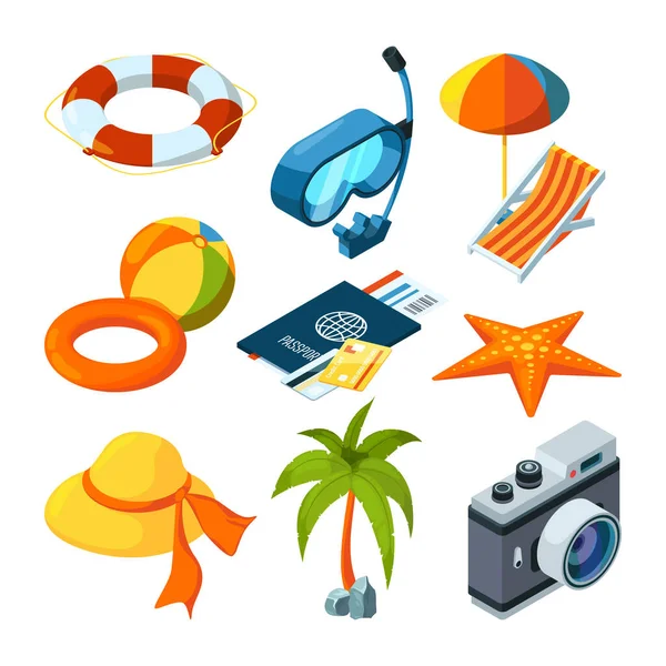 Summer Travel Isometric Vector Pictures Set Summer Travel Isometric Tourism — Stock Vector