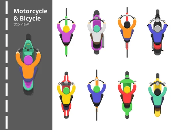 Fahrräder Oben Obenauf Ansicht Motorrad Schnell Fahrende Junge Männliche Fahrer — Stockvektor