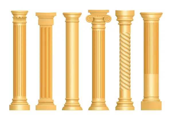 Golden Antique Column Classic Roman Pillars Architectural Art Sculpture Pedestal — Stock Vector