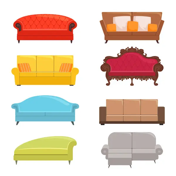 Sofa Collection Bed Classic Divan Modern Coach Vector Interior Furniture — Stock Vector