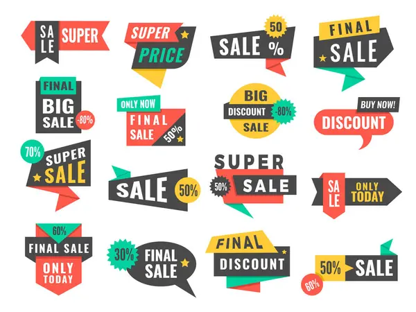 Sale Badges Advertising Promo Labels Offers Big Discount Vector Pictures — Stock Vector