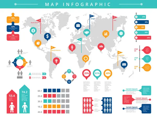 Мировая Инфографика Бизнес Презентация Людей Векторные Инфографические Шаблоны Населения Иллюстрация — стоковый вектор