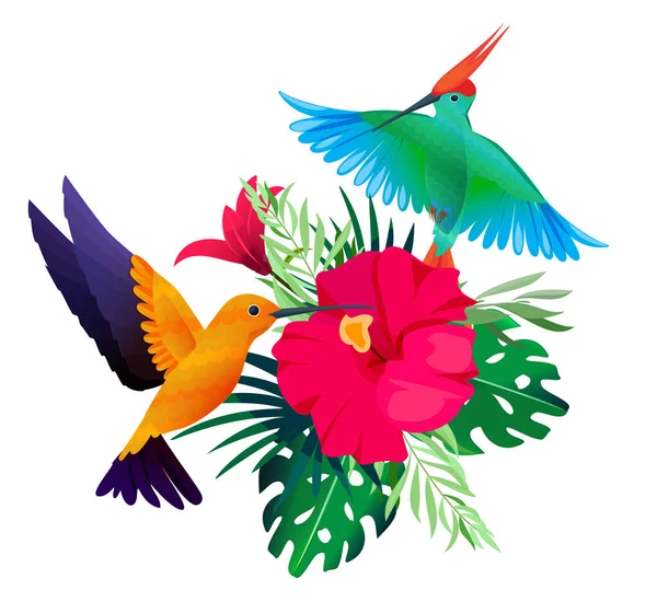 Oiseaux Tropicaux Plantes Fond Couleur Exotique Avec Des Perroquets Des — Image vectorielle