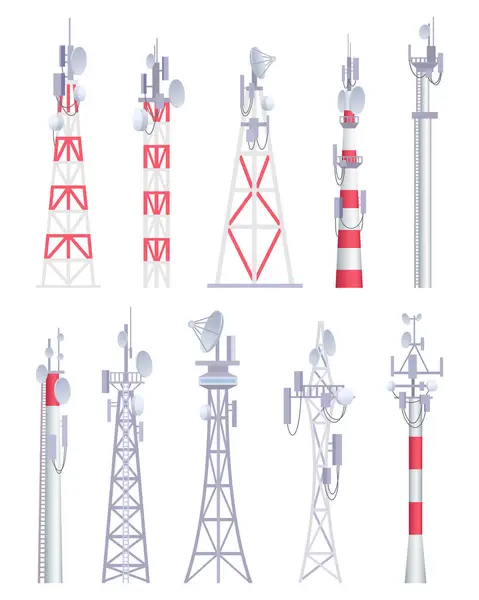 Torre Comunicação Transmissão Celular Rádio Sem Fio Antena Imagens Vetor — Vetor de Stock