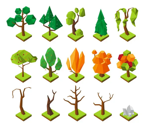 Árvores Isométricas Poligonais Árvores Baixas Vetor Poli Sem Folha Elementos Ilustração De Bancos De Imagens