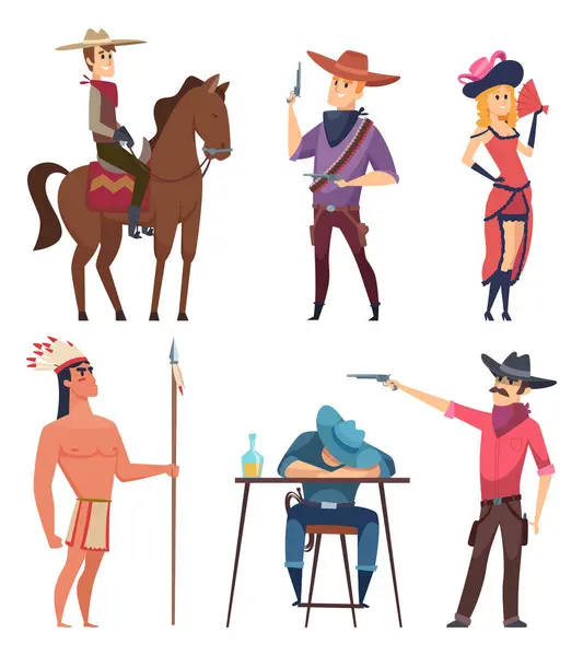 Cowboys Characters Wildlife Western Texas Sheriff Country Boys Horse Lasso — Stock Vector