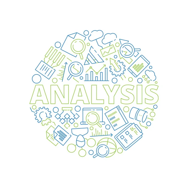 Koncepcja Zarządzania Danymi Dane Analizy Symbole Koło Kształt Strategii Biznesowej — Wektor stockowy