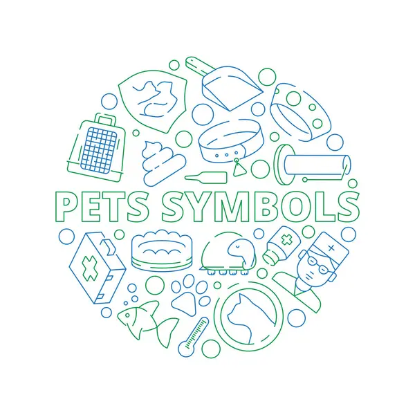 Símbolos Animais Forma Círculo Com Ícones Clínicos Veterinários Cães Gatos — Vetor de Stock