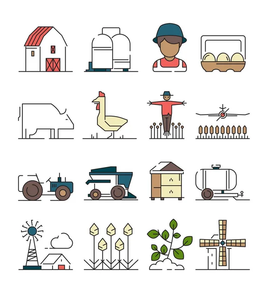Farm Symbols Agricultural Objects Wheat Field Farm Machine Combine Plantation — Stock Vector