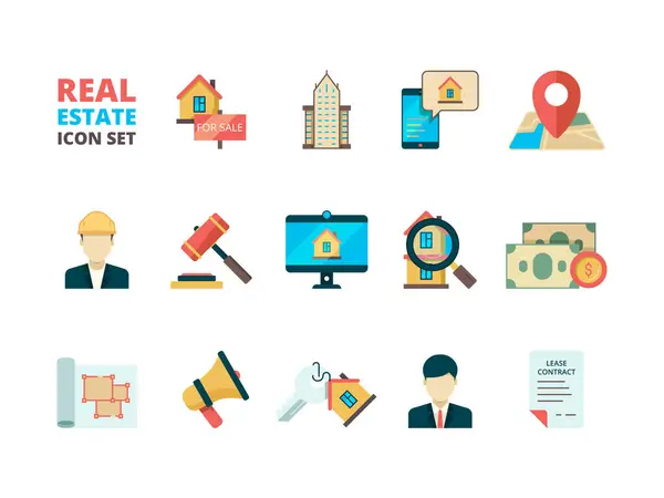 Real Estate Symbols Business House Rent Property Home Sale Manager — Stock Vector