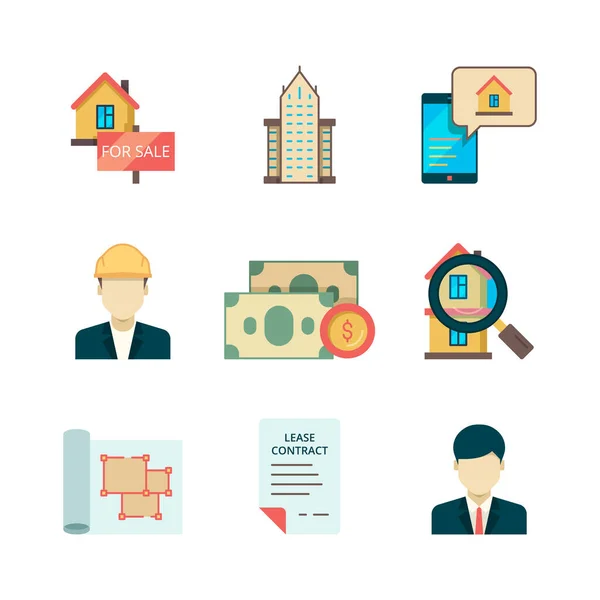Real estate icons. Rent property home sale homeowner manager realtor insurance building business flat vector pictures. Illustration of building property, real estate house