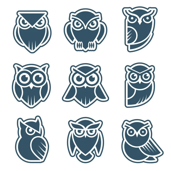 Логотип Совы Стилизованные Символы Диких Животных Птичье Лицо Перьями Векторные — стоковый вектор