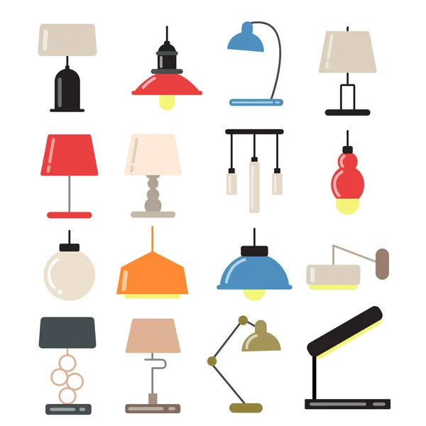 Chandeliers Modern Lamps Desk Floor Light Interior Vector Illustrations Flat — Stock Vector