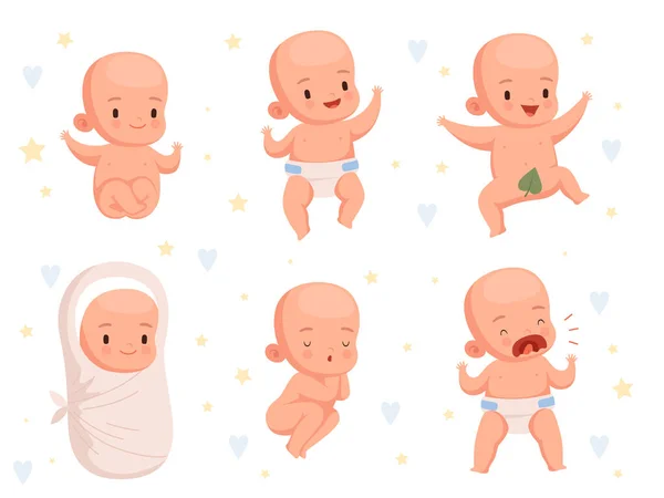 新生婴儿 幼儿活动可爱快乐的字符现在有矢量卡通集 幼儿及幼儿图解 — 图库矢量图片