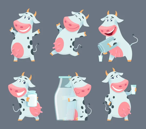 Корови Мультфільм Милий Ферми Молоко Тварин Характеру Різних Дій Позах — стоковий вектор