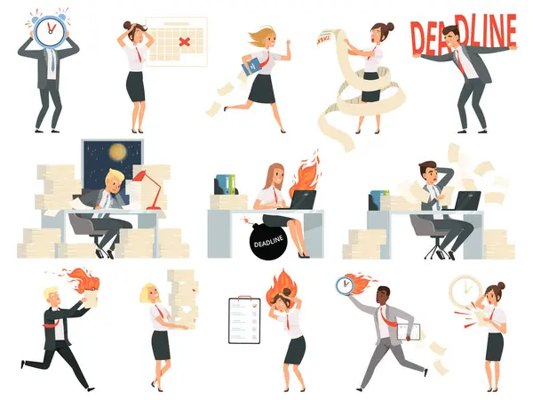 Deadline Characters Business Overworked People Directors Managers Stressed Rushing Danger — Stock Vector