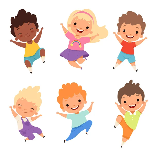 Kids Playing Active Games Vector Illustrations Funny Children ...