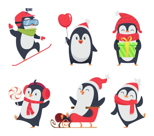 Πιγκουίνος Χαρακτήρες Καρτούν Χειμώνα Απεικονίσεις Των Ζώων Άγριας Πανίδας Στο — Διανυσματικό Αρχείο