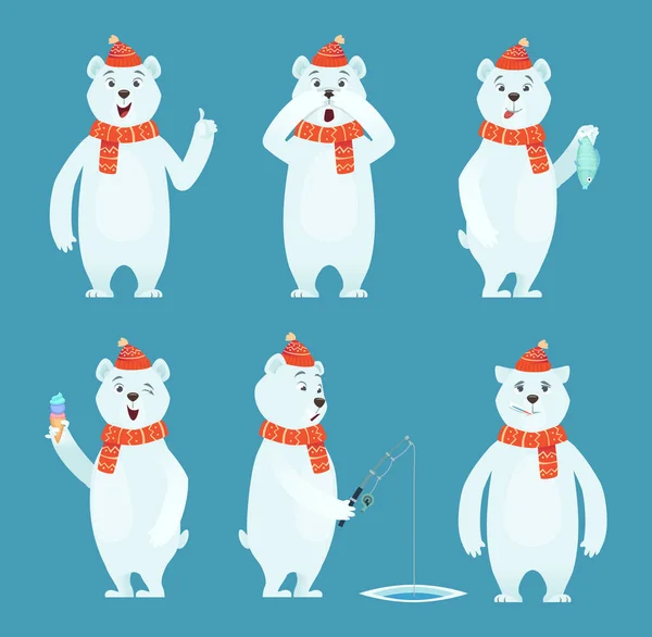 Desenhos Animados Urso Polar Gelo Neve Branca Engraçado Animal Selvagem — Vetor de Stock
