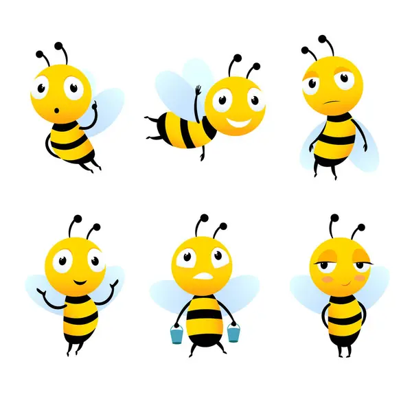 な漫画の蜂蜜と蜂のキャラクター 蜂漫画昆虫 幸せな文字を飛ぶの図 — ストックベクタ