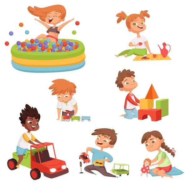 Διάφορα Παιχνίδια Και Παιχνίδια Για Παιδιά Προσχολικής Ηλικίας Παιχνίδι Προσχολική — Διανυσματικό Αρχείο
