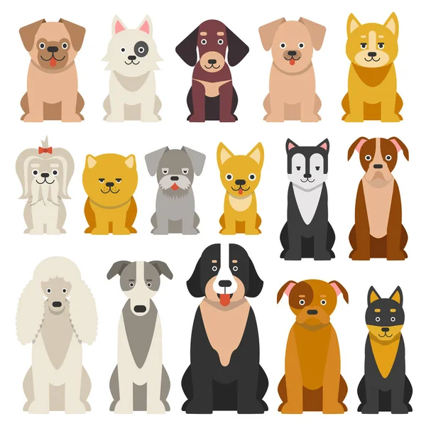 Diversi Cani Divertenti Stile Cartone Animato Isolato Carattere Animale Cucciolo — Vettoriale Stock