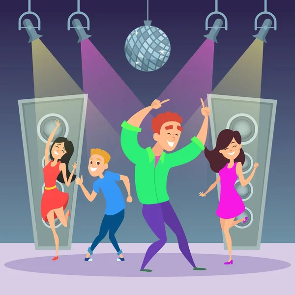 Pessoas Engraçadas Dançar Pista Dança Homem Mulher Festa Discoteca Ilustração — Vetor de Stock