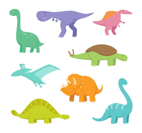 Dragões Desenhos Animados Dinossauros Conjunto Caráter Dinossauro Dragão Animal Réptil —  Vetores de Stock