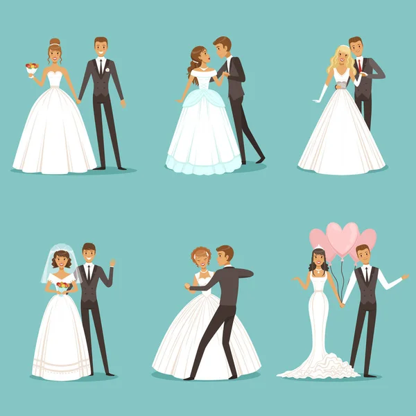 stock vector Beautiful wedding couple characters. Bride and groom. Wedding bride and groom couple love, vector illustration