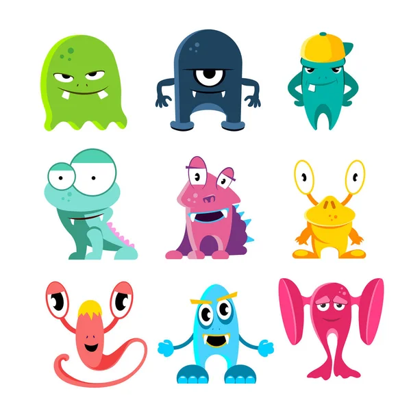 Monstros Desenhos Animados Bonitos Personagens Engraçados Vetoriais Com Olhos Assustadores — Vetor de Stock