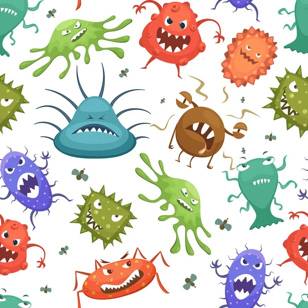 Опасно Streptococcus Lactobacillus Staphylococcus Другие Микробы Мультяшном Стиле Векторная Бесшовная — стоковый вектор