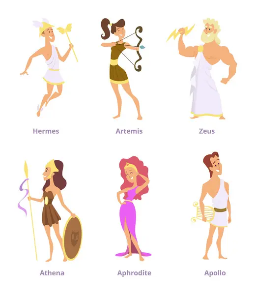 Greek Ancient Gods Set Cartoon Characters Male Female Vector Greek — Stock Vector