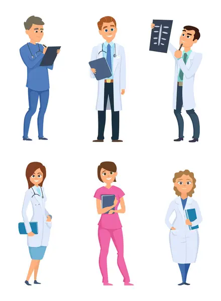 医护护士和医生 不同姿势的医疗保健角色 人在医院 医师和军医人 医疗护士 向量例证 — 图库矢量图片