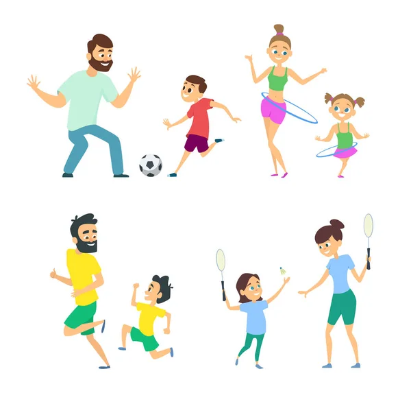 Mère Père Jouent Des Jeux Actifs Avec Les Enfants Famille — Image vectorielle