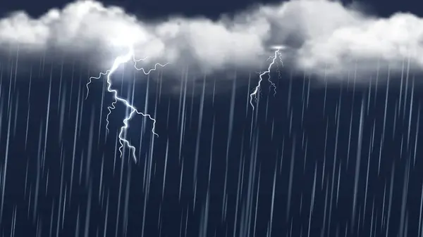 Herbstgewitter Regenwolken Und Blitze Realistisches Regen Jahreszeit Schlechtwettervektorbanner Wetter Regenschauer — Stockvektor