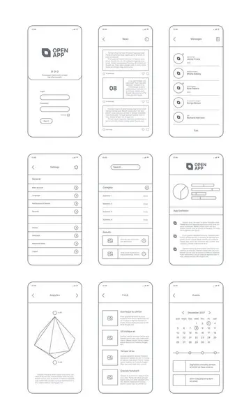 Web Kit Line Wireframes Clean Design Projects Websites Minimalism App — Stock Vector