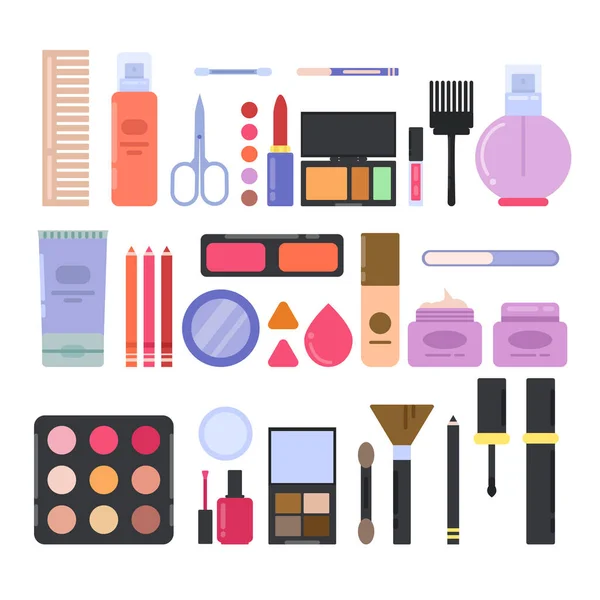 Acessórios Maquiagem Diferentes Para Meninas Mulheres Ilustrações Cosméticos Estilo Plano Ilustração De Bancos De Imagens