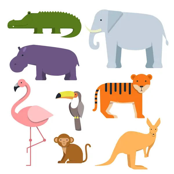 野生動物のクリップアートを漫画します オーストラリア動物動物野生 哺乳類文字 フラミンゴ カンガルー ベクトル図 — ストックベクタ